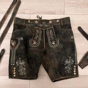 Stockerpoint Men’s Lederhosen Size 54 Brown Embroidered Leather Bavarian Shorts